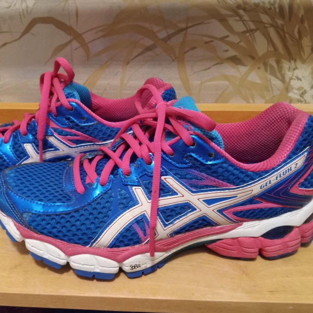 Asics Womens Gel-Flux 2 running shoes size 8-1/2 running shoes pink & blue 8.5